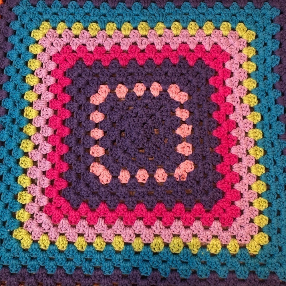 Vintage Handmade Multicolor Granny Square Blanket Crochet - Picture 5 of 7